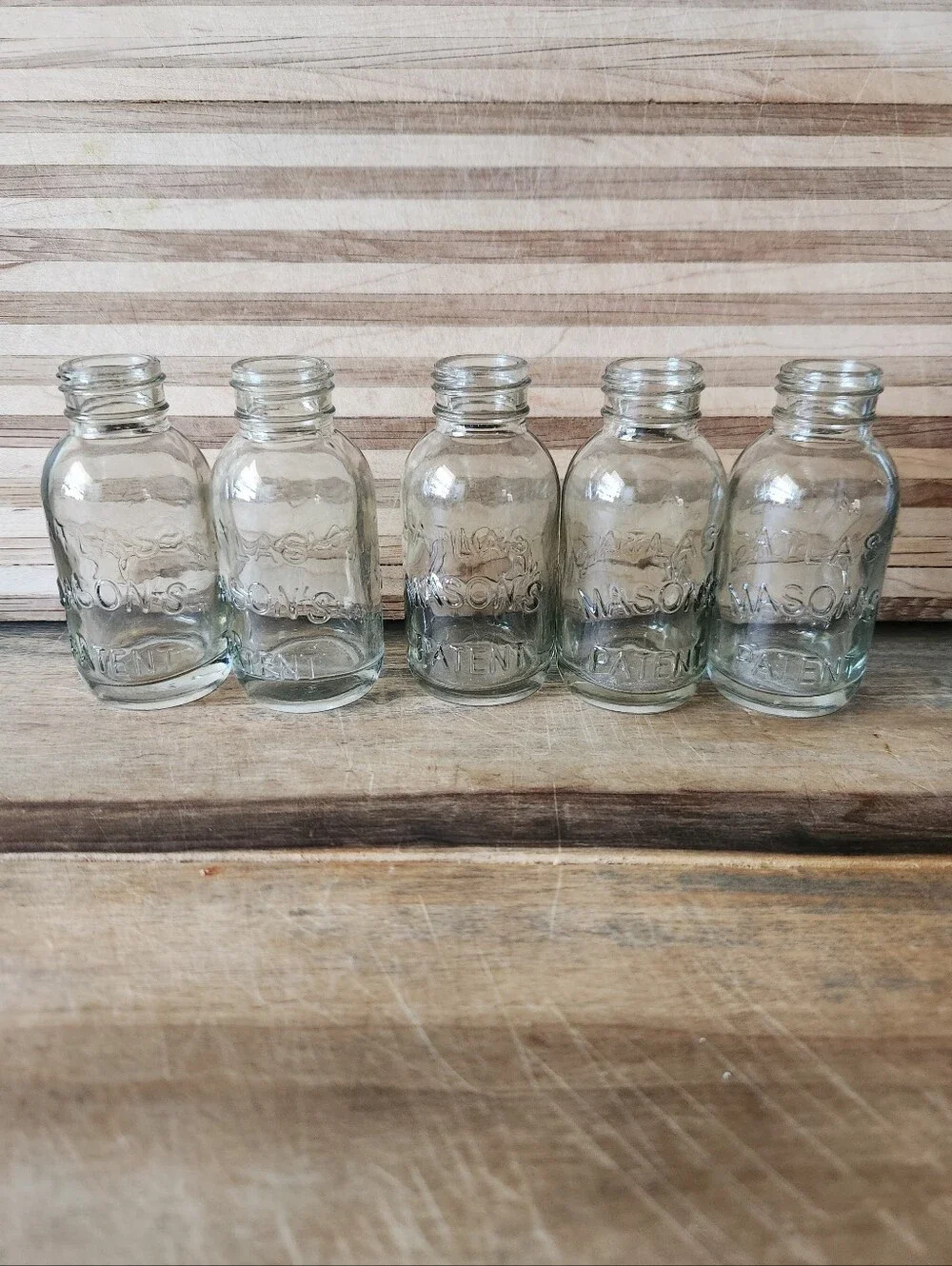 Vintage Atlas Mason Bottles 3 oz. 5 total